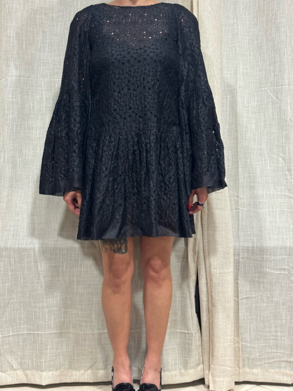 Dolce & Gabbana Floral-embroidered bell sleeve Flared Minidress 42 altered to s